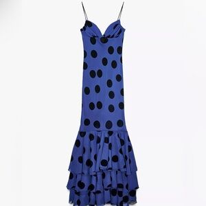 Zara polka dot ruffle long dress